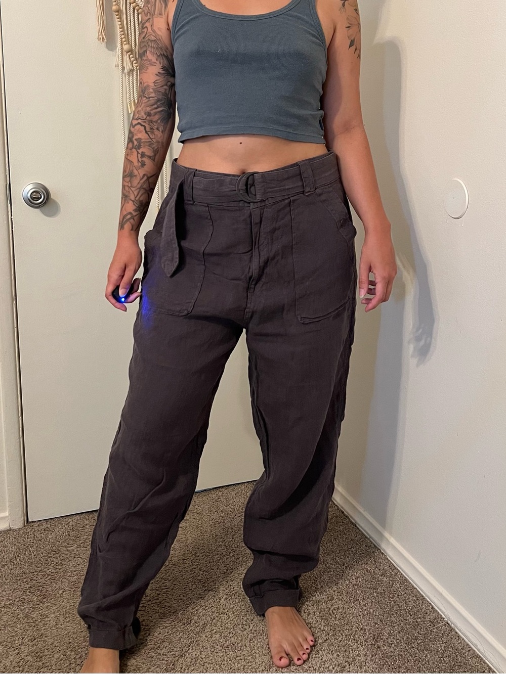 High-Waist Casual Wide-Leg Cargo Pants - Dark Grey